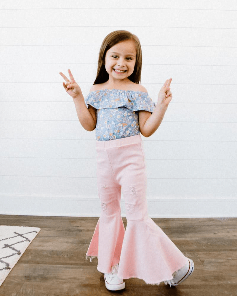 Barbie Denim Bell Bottoms | Distressed Pink