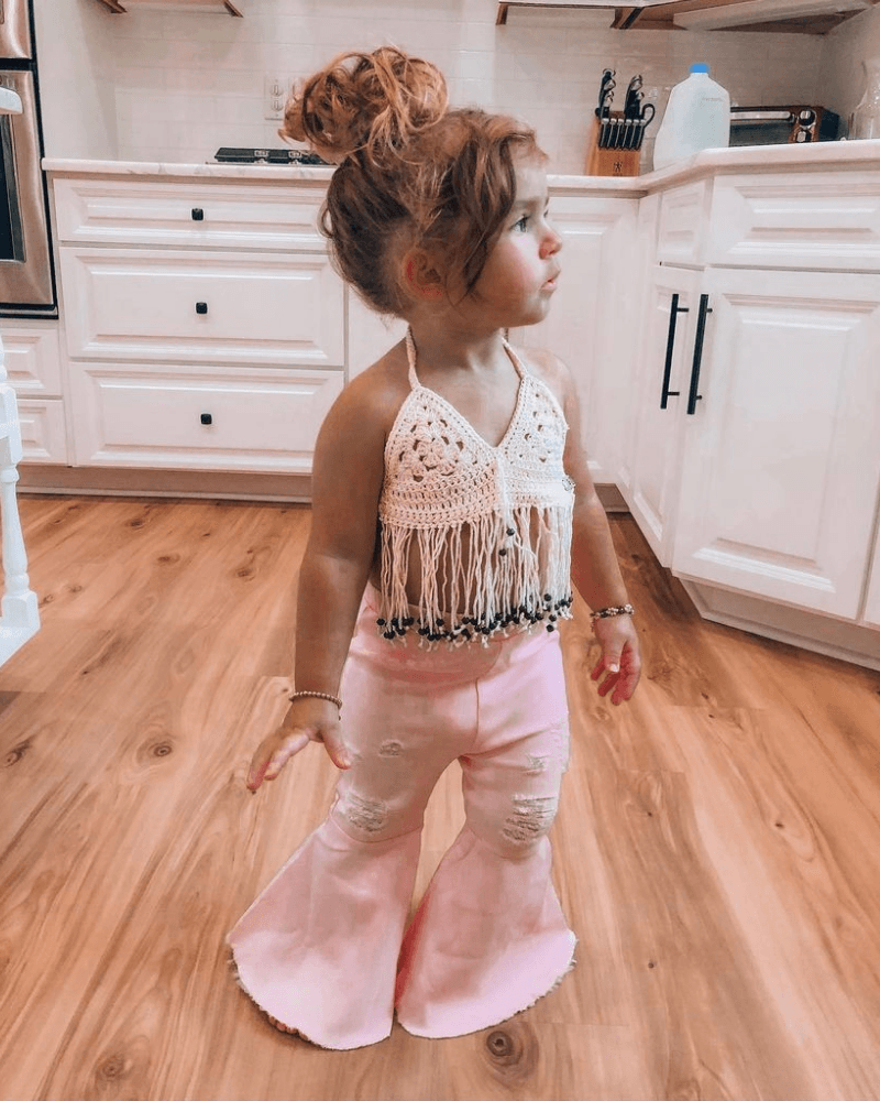 Barbie Denim Bell Bottoms | Distressed Pink