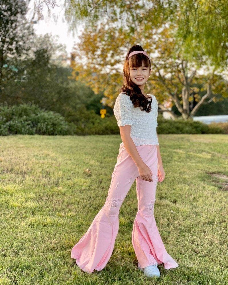 Barbie Denim Bell Bottoms | Distressed Pink