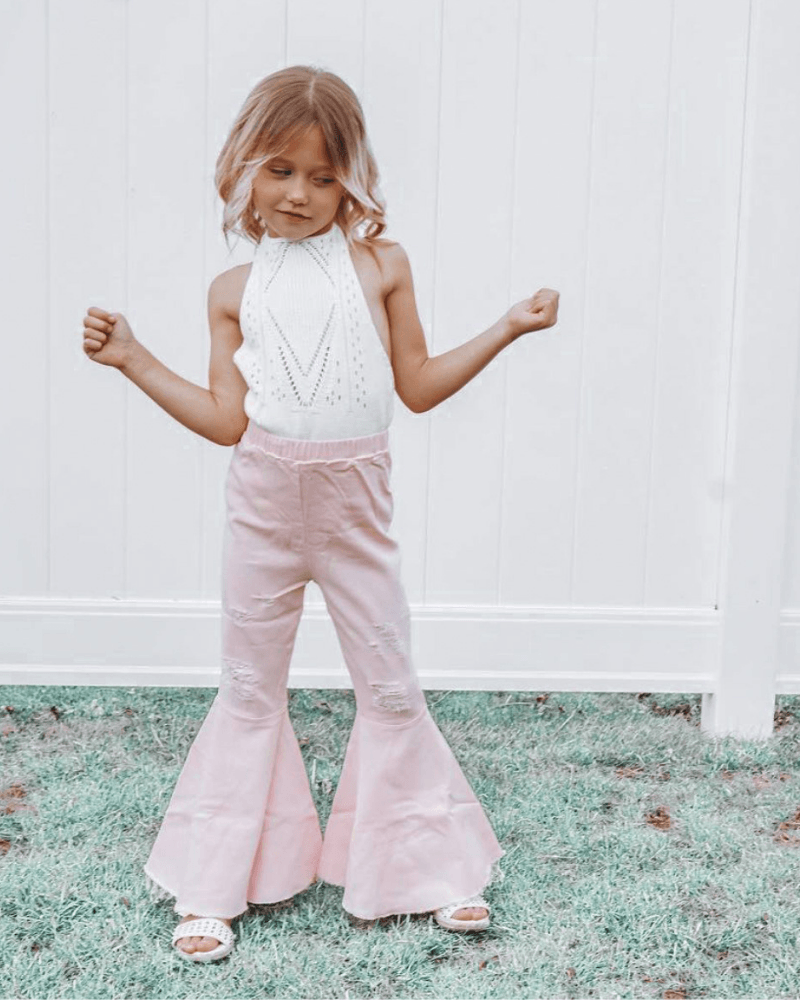 Barbie Denim Bell Bottoms | Distressed Pink