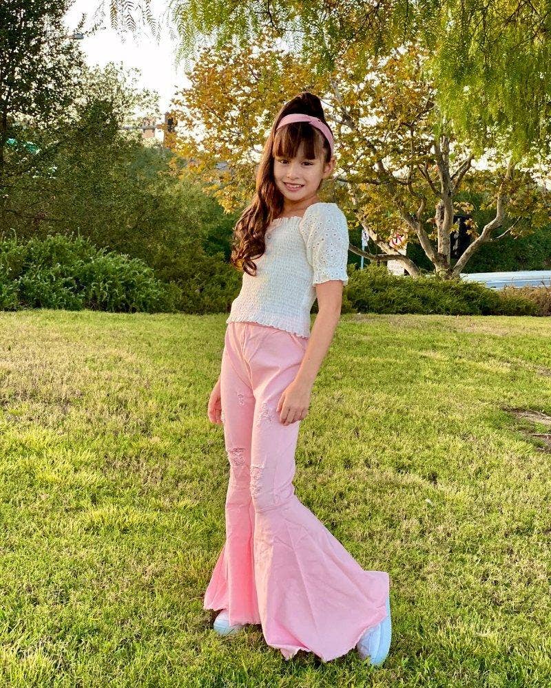 Barbie Denim Bell Bottoms | Distressed Pink